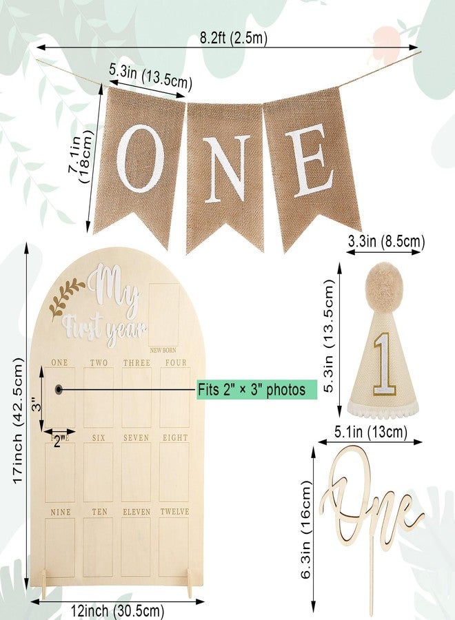 DoubleFill لوحة صور "عامي الأول" مكونة من 4 قطع، تتسع لصور مقاس 2 × 3 بوصة، لوحة عرض خشبية لعيد الميلاد الأول، إطار صور لمراحل عمر الطفل 12 شهرًا، لافتة كرسي مرتفع، قبعة مخروطية، زينة كعكة، هدية عيد ميلاد عام واحد للمولود الجديد - Image 2